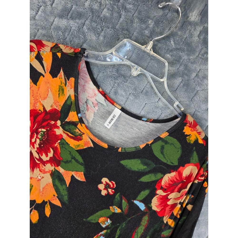 DB Moon Floral Empire Waist Midi Dress Black Red Orange Pockets XL